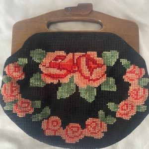 Vintage Rose Cross Stitch Clutch Purse